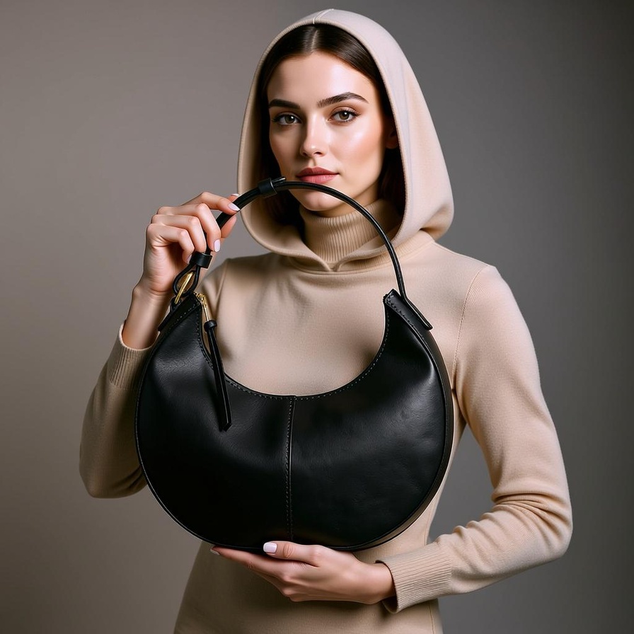 کیف رودوشی چرمی مدل هلالی با بند کوتاه - Image 2